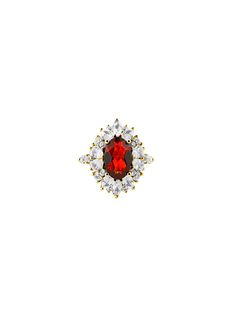 A miniature version of the Houghton Cocktail Ring, the Houghton Pinky Ring features a 3.50 carat oval cut red sapphire stone surrounded by a halo of marquis and pear shaped lab-grown sapphires or diamonds flanked by baguettes, totaling 2.70 carats. Holiday Production Time: This made to order ring ships 5 - 7 weeks from order date. Due to increased order volume during the holiday season, please place your order by November 1st for guaranteed delivery before December 25th. Orders placed after this Classic Red Marquise Cut Rings, Red Marquise 14k Gold Ring, Luxury Red Marquise Cut Jewelry, Red Marquise 14k Gold Jewelry, Red 14k Gold Marquise Ring, Red Diamond Oval Cabochon Ring, Gold Ruby Ring With Marquise Accent Stones, Heirloom Oval Ruby Ring With Diamond Cut, Red Marquise Jewelry For Formal Occasions