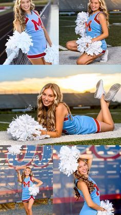 the cheerleader is posing for pictures in her uniform