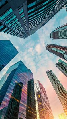 skyscrapers in the city at sunset time