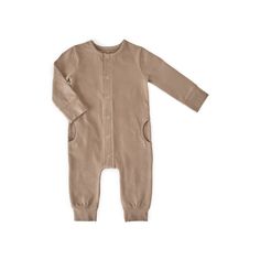 Essentials Romper Romper Pehr Portobello 0 - 3 mos. Cozy Solid Cotton Sleepwear, Solid Cotton Sleepwear With Pockets, Stretch Cotton Onesie For Playwear, Stretch Cotton Onesie For Playtime, Casual Cotton Onesie For Sleep, Casual Long Sleeve Soft Onesie, Fitted Organic Cotton Onesie For Playtime, Cotton Onesie For Spring, Beige Long Sleeve Onesie For Loungewear