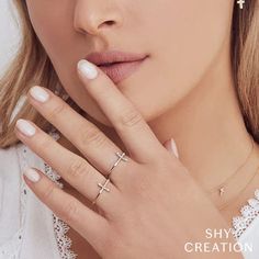 Shy Creation 0.09CT 14K White Gold Diamond Ring 14k White Gold Open Ring With Brilliant Cut, White Gold Cubic Zirconia Midi Rings - Fine Jewelry, Dainty 14k White Gold Jewelry With Prong Setting, 14k White Gold Stackable Open Rings, White Gold Midi Rings With Cubic Zirconia, 14k White Gold Open Band Midi Rings, Sterling Silver Rose Gold Round Band Jewelry, Sterling Silver Jewelry In Rose Gold With Round Band, Delicate White Gold Rings With Diamond Accents