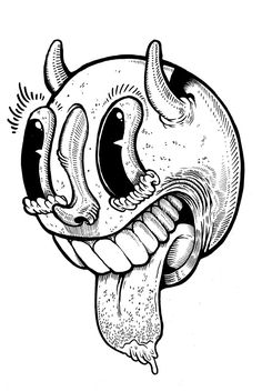 an ink drawing of a cartoon character with big eyes