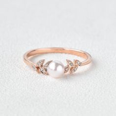 Akoya Pearl & Moissanite Rose Gold Ring - Felicegals 丨Wedding ring 丨Fashion ring 丨Diamond ring 丨Gemstone ring--Felicegals