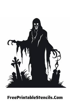 Ghoul Graveyard Silhouette Design Graveyard Silhouette, Zombie Silhouette, Free Printable Halloween