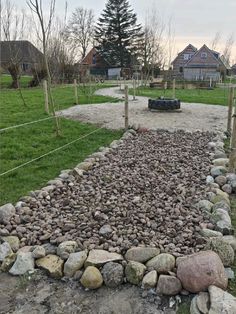 there is a rock garden in the yard