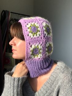 Supersoft balaclava in granny square technique, crocheted  from cashmere blend in two strands with the addition of silk mohair for luxurious view Balaclava Pattern Free, Balaclava Pattern, Balaclava Crochet, Granny Square Pattern Free, Crochet Balaclava, Granny Square Scarf, Learn Crochet, Crochet Decoration