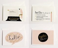 four different business cards with typewriters on them, one for hellohome and the other for hello home