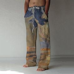 Season:Spring  Summer; Fabric:Polyester,Linen Like Fabric; Gender:Men's; Style:Big and Tall,Streetwear,Fashion; Occasion:Casual,Daily; Fit Type:Regular Fit; Function:Comfort,Soft; Waistline:Mid Waist; Pattern:Landscape,Graphic Prints; Design:3D Print,Front Pocket,Elastic Drawstring Design; Pants Type:Beach Pants,Baggy,Straight; Fly Type:Drawstring; Front page:FF; Listing Date:03/23/2022; Production mode:External procurement; Hips:; Length:; Waist:; Print Type:3D Print Casual Relaxed Fit Sweatpants For Beach, Summer Baggy Drawstring Harem Pants, Baggy Bottoms For Vacation, Summer Beach Pants With Baggy Fit, Baggy Beach Bottoms For Beach Season, Summer Drawstring Wide-leg Harem Pants, Summer Wide-leg Harem Pants With Drawstring, Summer Baggy Drawstring Pants, Summer Harem Pants With Drawstring