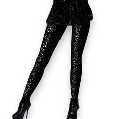 Bling Bling! Multicolor Rhinestone Tights placement on front only. Thicker, reusable tights! Choose between 2 colors! Darkest Black or Nude Spandex/Nylon Sizes: Small/Medium- Fits up to 145 pounds Fits up to 5ft 8 inches Large/XL- Fits up to 220 pounds Fits up to 6 ft 0 inches Details •Comfort tighter knitting in the front and extra stretch in the back • Flexible waistband designed to move with you• Built-in smoothing panty• Blackout Darkest Coverage - 100 Den Black Footless Hosiery For Party, Party Tights With Rhinestones, Stretch, Party Tights With Rhinestones And Stretch Fit, Party Tights With Rhinestones, Black Footless Party Legwear, Black Footless Legwear For Party, Trendy Stretch Leggings For Party, Fitted Rhinestone Tights For Party, Black Footless Tights For Party