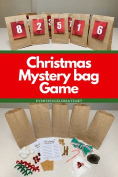 christmas mystery bag game for kids to play with the numbers and letters on paper bags