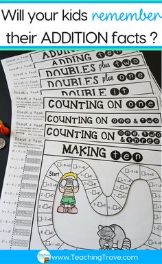 an activity sheet with the words, will your kids remember their addition fact?