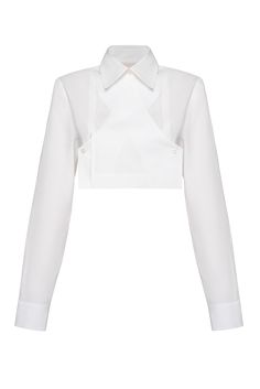 Cotton long sleeve shirt with crossed front. Buttoned front and sleeves. Crop length. Color: white. Shell: 100% Cotton Made in Georgia Monogram Shirt, Png Clothes, Monogram Shirts, Cotton Long Sleeve Shirt, Crop Shirt, Shirt White, Online Purchase, Long Sleeve Shirt, Shift Dress