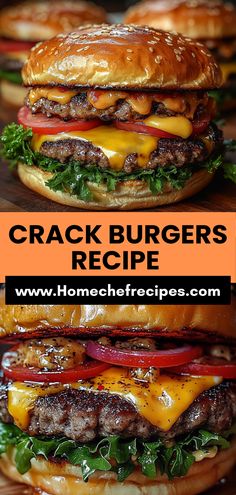 Dive into the world of Crack Burgers, where every bite is a flavor explosion! These juicy patties, made with high-quality ground beef and a perfect blend of spices, are nestled in buttery brioche buns and topped with your favorite fixings. Ideal for backyard BBQs or weeknight dinners, this recipe is easy to follow and will impress your family and friends. Get ready to become the grill master of your dreams and watch as everyone comes back for seconds! Ranch Burgers Hidden Valley Recipe, Worlds Best Burger Recipe, Fancy Burger Bar, Homemade Bacon Burgers, Bacon Cheddar Burgers, Five Guys Grilled Cheese Burger Recipe, Feta Cheese Burgers, Bacon Smash Burger, Bacon Cheese Burger Sliders