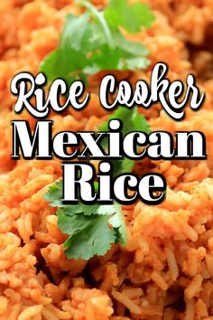 rice cooker mexican rice with cilantro garnish on top