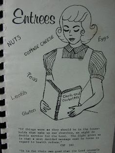 a drawing of a woman holding a book in her right hand and the words entrees written on it