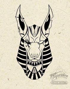 the head of an egyptian bull with stripes on it's chest and horns, drawn in