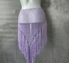 Belly dance hip scarf belt crochet of viscose   lilac color with shimmery silver threads *super shimmery and pleasant to the touch *Has a long adjustable cord  *Size- length with fringe- 20.8"(53cm) Width of the triangle part- 29.5"(75cm) length of the cord- 59"(150cm) *Custom colours and sizes available,just tell me your measurements *Care instructions- hand wash in warm water Other hip scarves you can see here: https://www.etsy.com/shop/LacyStories?ref=seller-platform-mcnav&section_id=27353438 Belt Crochet, Belt Scarf, Fringe Belt, Hip Scarf, Hip Scarves, Fringed Belt, Crochet Fringe, Scarf Belt, Scarf Crochet