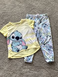 New Disney Lilo & Stitch 2pc Short Sleeve Yellow Pajamas girls XS 4/5. 100% polyester Elastic waist / elastic cuff Yellow Pajamas, Stitch Clothes, Kids Pjs, Disney Lilo, Girls Pajamas, Cute Outfits For Kids, I Love Girls, Lilo And Stitch, Summer Girls