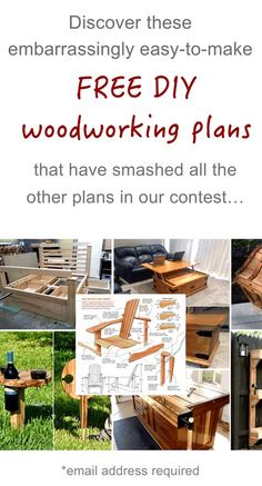 several photos of woodworking plans with the words, disorver the best free woodworking plans that have smashed all the other plans in our contest