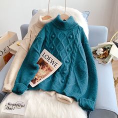 Style: commuting Size: one size Color: blue, off white, green, pink White Green, Turtleneck Sweater, Sweater Top, Sweater Dress, Color Blue, Turtle Neck, Twist, Off White, Green