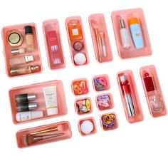 an assortment of makeup and beauty products in plastic containers