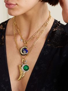 MAISON MAYLE Long Links Plus One gold-plated crystal necklace Gold Necklace Designs Latest, Long Gold Necklace, Crystal Moon, Gold Long Necklace, Gold Necklace Designs, Fine Jewelry Designers, Jewelry Inspo, Gold Jewelry Fashion, Fashion Jewelry Necklaces