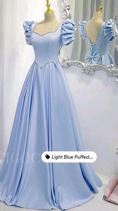 Blue Girl Aesthetic, Sangjit Dress, Blouse Dress Pattern, Light Blue Gown, Sleeve Prom Dresses, Sleeve Prom Dress, Baby Blue Dress, Prom 2022