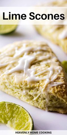 lime scones with icing on a white plate