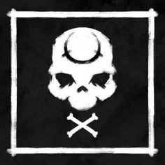 a skull and crossbones on a black background with a white square in the middle