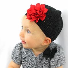 Made in USA and Imported. 100% cotton baby beanie hat. Size approx. 3 months through 9 mos. Mix and match - Interchangeable flower clips! Wear flower on the hat or by itself as a hair-clip! High-quality item - US seller! Baby Beanie Hat, Baby Beanie Hats, Crochet Beanie Hat, White Clothing, Flower Lights, Flower Clip, Crochet Beanie, Baby Hair