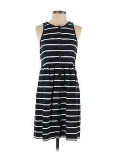 J.Crew Casual Dress Size: Small Blue Dresses - used. 100% COTTON, A-Line, Crew Neck, Stripes, Knee Length, Sleeveless | J.Crew Casual Dress - A-Line: Blue Stripes Dresses - Used - Size Small Striped Cotton Daytime Dress, Casual Navy Sleeveless Dress For Spring, Navy Knee-length Dress For Day Out, Cheap Striped A-line Dress, Summer A-line Striped Dresses, Spring Striped Knee-length Mini Dress, Striped Mini-length Dresses With Buttons, Blue Striped Dress, Blue Casual Dress