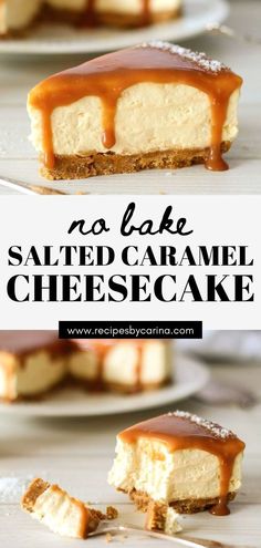 no - bake salted caramel cheesecake on a plate