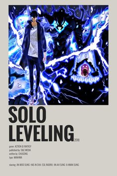 the poster for solo leveling shows an image of a man standing in front of lightning