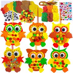 PRICES MAY VARY. Foam Owl Decorations DIY Owl Fall Craft Kit, including 24 pcs 6 owl foam shapes features little owl, barn owl, long-eared owl, eagle owl, short-eared owl and tawny owl, each shape has 4 pcs. 180 pcs fall cutouts foam stickers self-adhesive features maple leaves, oak leaves, birch leaves, hawthorn leaves, sunflower, pumpkin, 50 pcs black googly eyes, 120 pcs tinsel pom-poms, 120 Pcs yarn pom-poms, 24 Pcs satin cords, 1 sheet artificial sparkling gems stickers. 1 pc step-by-step i Owl Crafts For Kids, Fall Cutouts, Thanksgiving Owl, Holiday Classroom Activities, Perspective Drawings, Fall Owl, Holiday Classroom, Fun Ornaments, Pumpkin Stickers