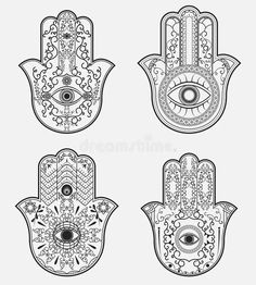 three hamsah hand with all seeing eye on white background royalty illustration