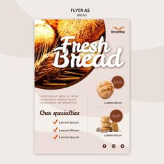 a flyer with breads on it and the words fresh bread written in different languages