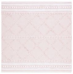 a pink and white rug on a white background