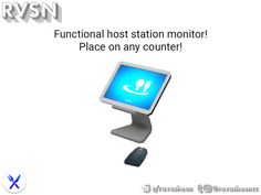 an image of a computer monitor with the words functional host station monitor place on any counter