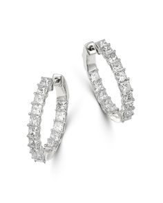 Bloomingdale's Princess-Cut Diamond Inside-Out Hoop Earrings in 14K White Gold, 3 ct. t.w. - 100% Exclusive Luxury Platinum Hoop Earrings With Prong Setting, Formal Dazzling Hoop Earrings With Single Cut Diamonds, Formal Platinum Hoop Earrings With Single Cut Diamonds, Platinum Hoop Earrings With Single Cut Diamonds, Formal Platinum Brilliant Cut Hoop Earrings, Formal Brilliant Cut Platinum Hoop Earrings, Aaa Quality Luxury Hoop Earrings For Formal Occasions, Classic Platinum Hoop Earrings With Single Cut Diamonds, Platinum Hoop Jewelry With Single Cut Diamonds