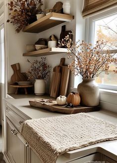 the kitchen counter is clean and ready to be used as a place for cooking or baking