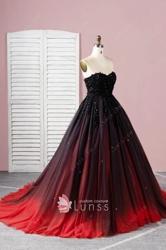 black to red tulle ombre ball gown Black And Red Brides Dresses, Red And Black Ombre Wedding Dress, Black And Red Wedding Dresses The Bride, Black Red Wedding Dress, Black And Red Bridesmaid Dresses, Black And Red Wedding Dress, Red And Black Wedding Dress, Red And Black Ball Gown, Red And Black Prom Dress