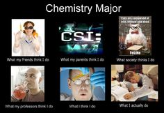 four different pictures with the words, chemistry major what friends think i do what professions think i do