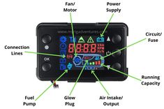 an electronic device with many parts labeled in the diagram above it, including buttons and arrows