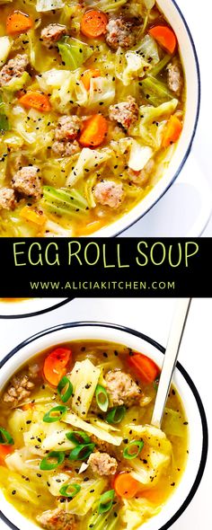 two bowls filled with meat and vegetable soup