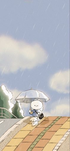 a cartoon character holding an umbrella in the rain