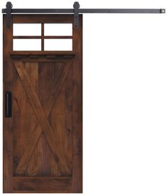 an image of a wooden door with metal bars on the top and bottom side panels