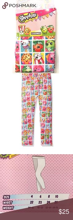 Shopkins Character Stampede Leggings Girls Size 10 New in package  Shopkins Characters "Stampede" Leggings for girls 85% Polyester, 15% Spandex                            Machine Wash  Wide waistband  Ankle length Intimo Bottoms Leggings Shop Kins, Multicolor Cartoon Print Sleepwear For Spring, Shopkins Wild Style, Shopkins Characters, Multicolor Character Print Swimwear For Play, Limited Edition Shopkins, Character Cakes, Girls Leggings, Wide Waistband