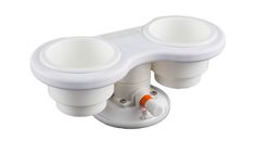 two white cup holders with orange handles