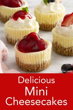 mini cheesecakes with berries and whipped cream on top are the perfect appetizer for any party