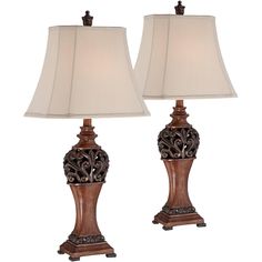 a pair of lamps sitting next to each other